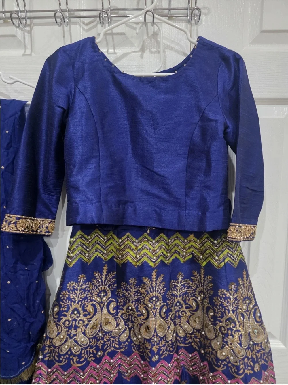 Famous designer Fazia Ahmed Royal Blue Raw Silk 3pc LehngaCholi Set Wedding S
